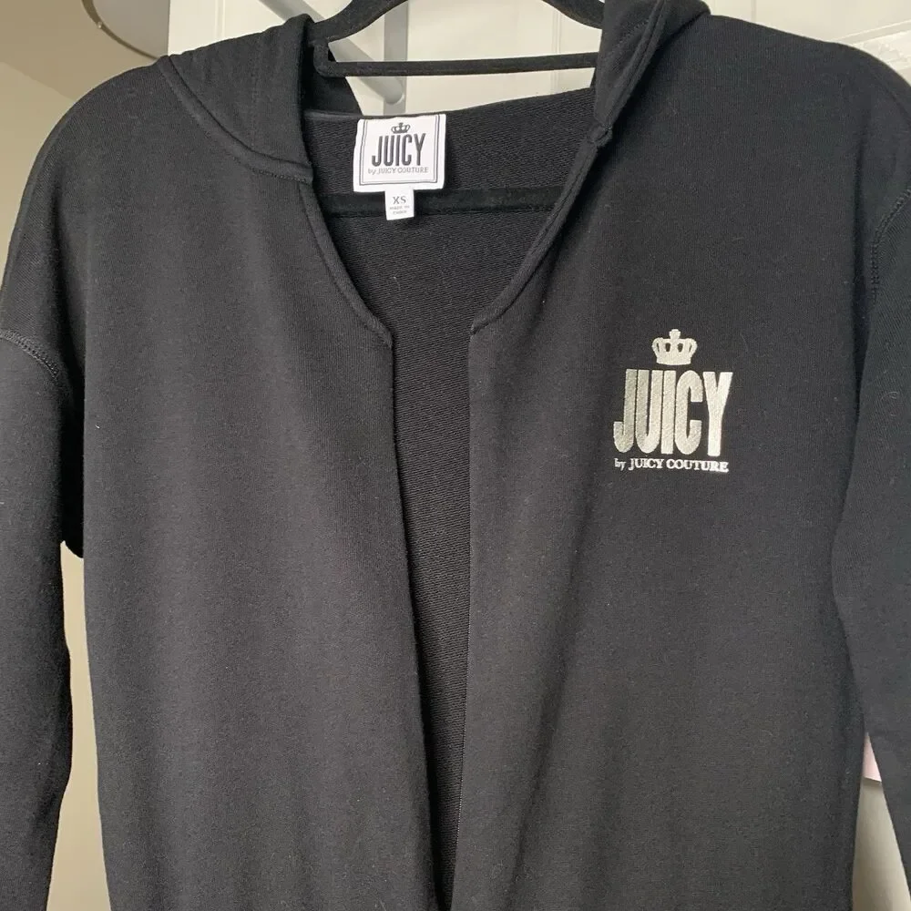 Juicy Couture Jumpsuit L/S Zip Front Sz XS Liquorice Black Hooded Cotton New!